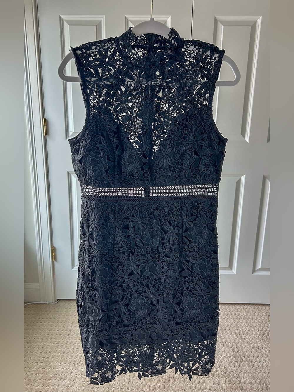 Bardot Black Lace Midi Dress with Beaded Waist